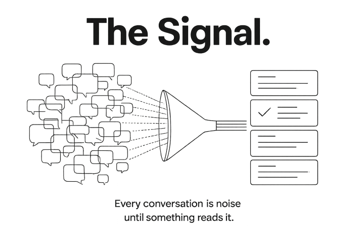 The Signal — every conversation is noise until something reads it.